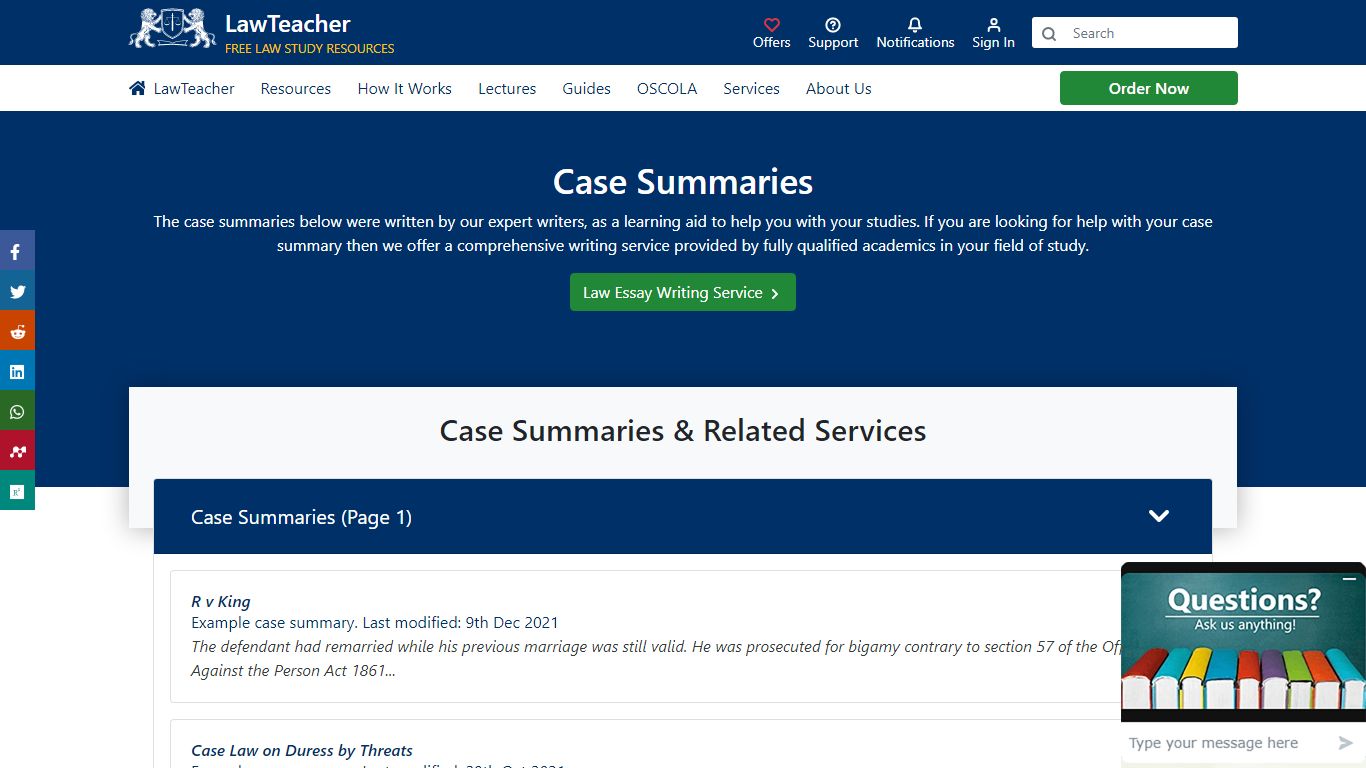 Case Summaries | LawTeacher.net